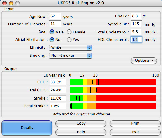Screenshot of the UKPDS Risk Engine